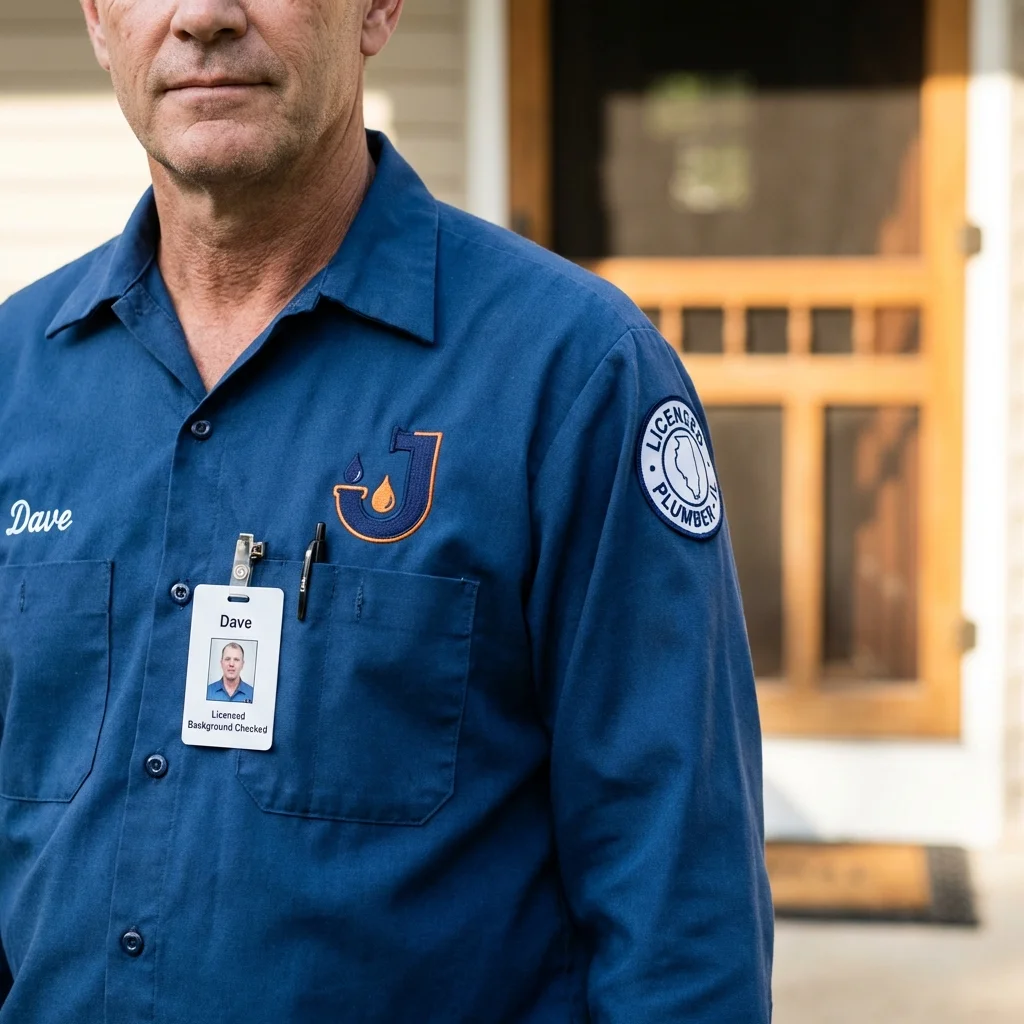 Licensed plumber showing ID badge in Temperance, MI