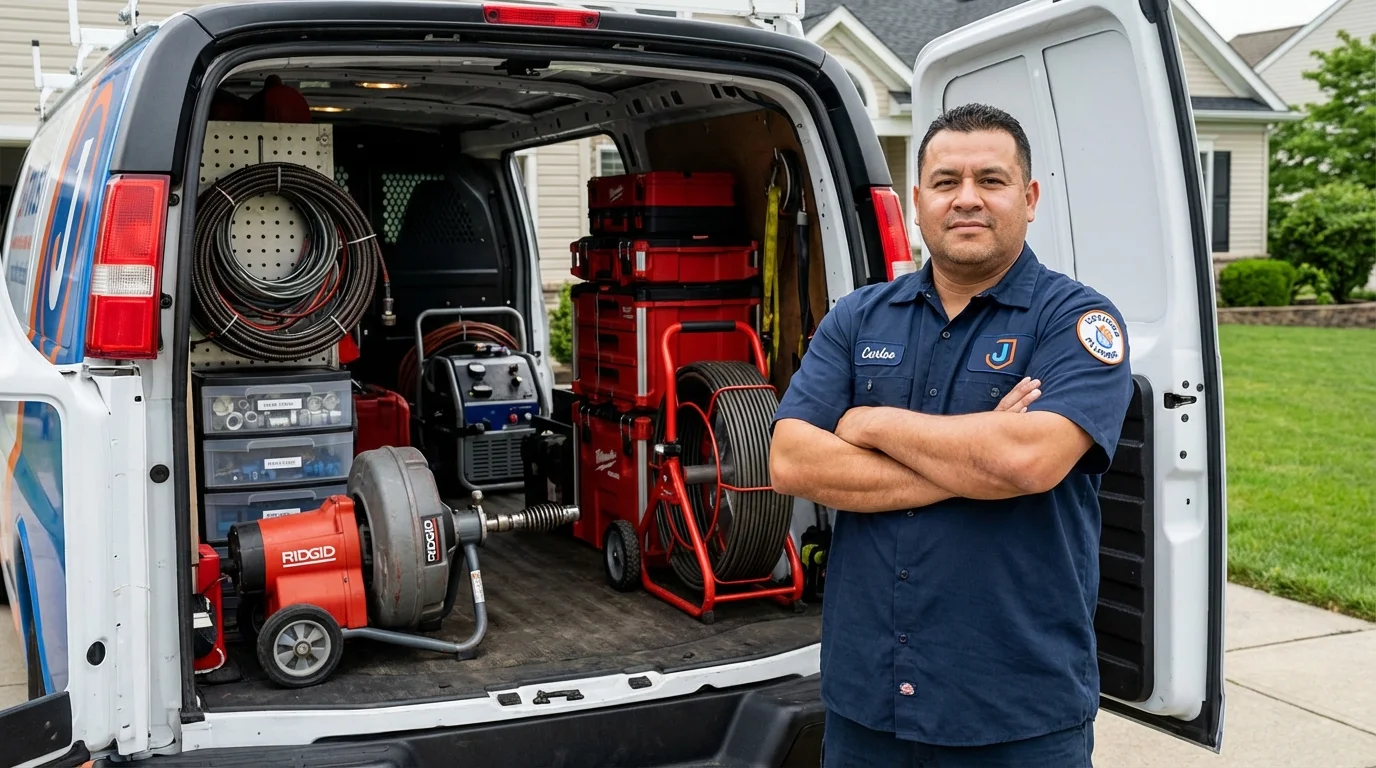 Professional drain cleaning equipment and Johns Plumbing LLC plumber in Temperance