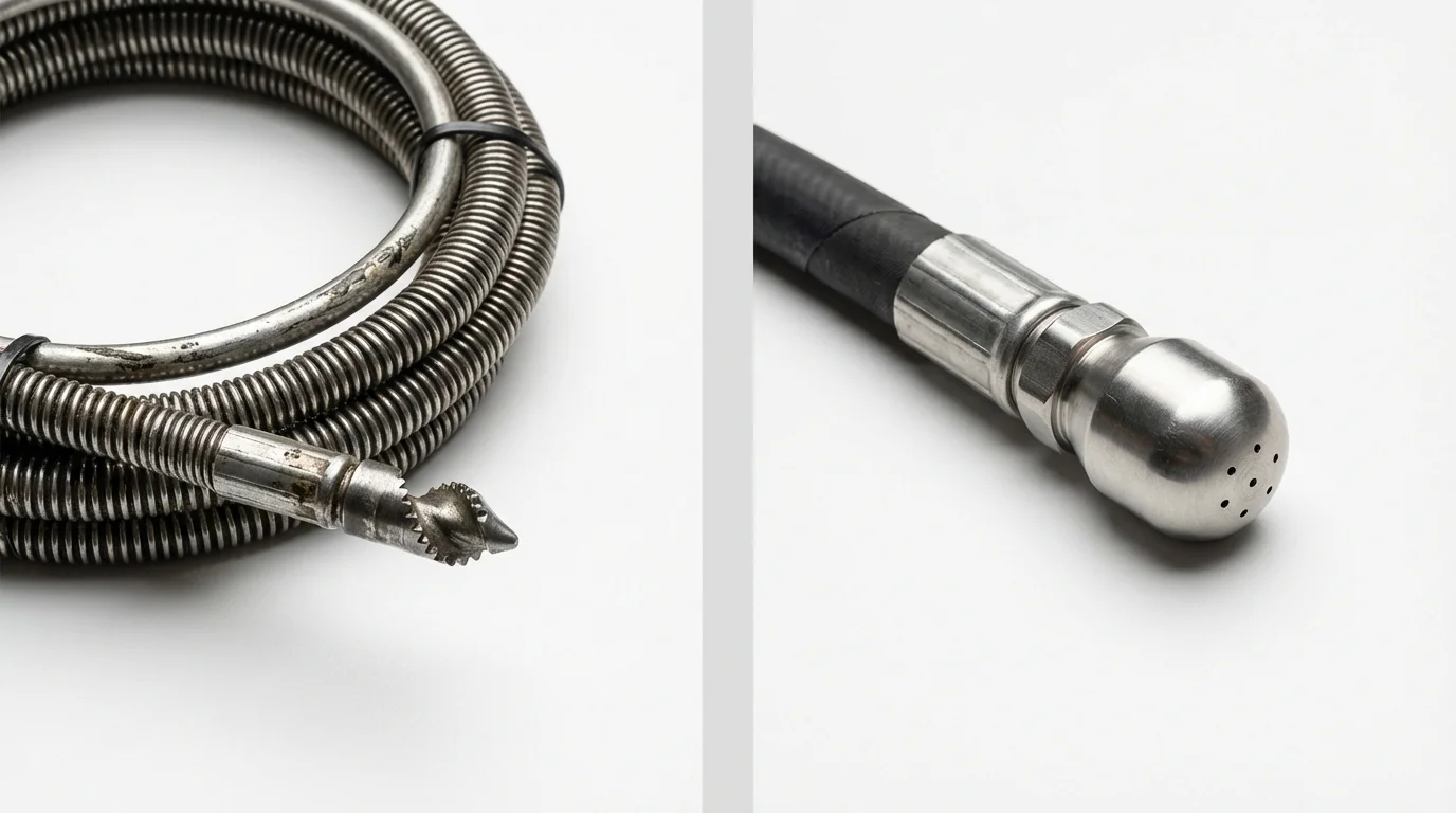 Drain snake cable and hydro jetting nozzle used for drain cleaning in Temperance, MI