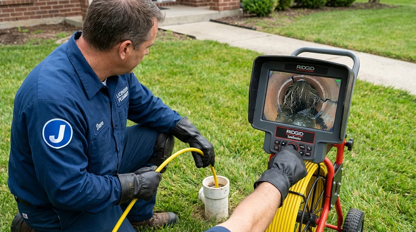Sewer camera inspection being performed by Johns Plumbing LLC in Temperance