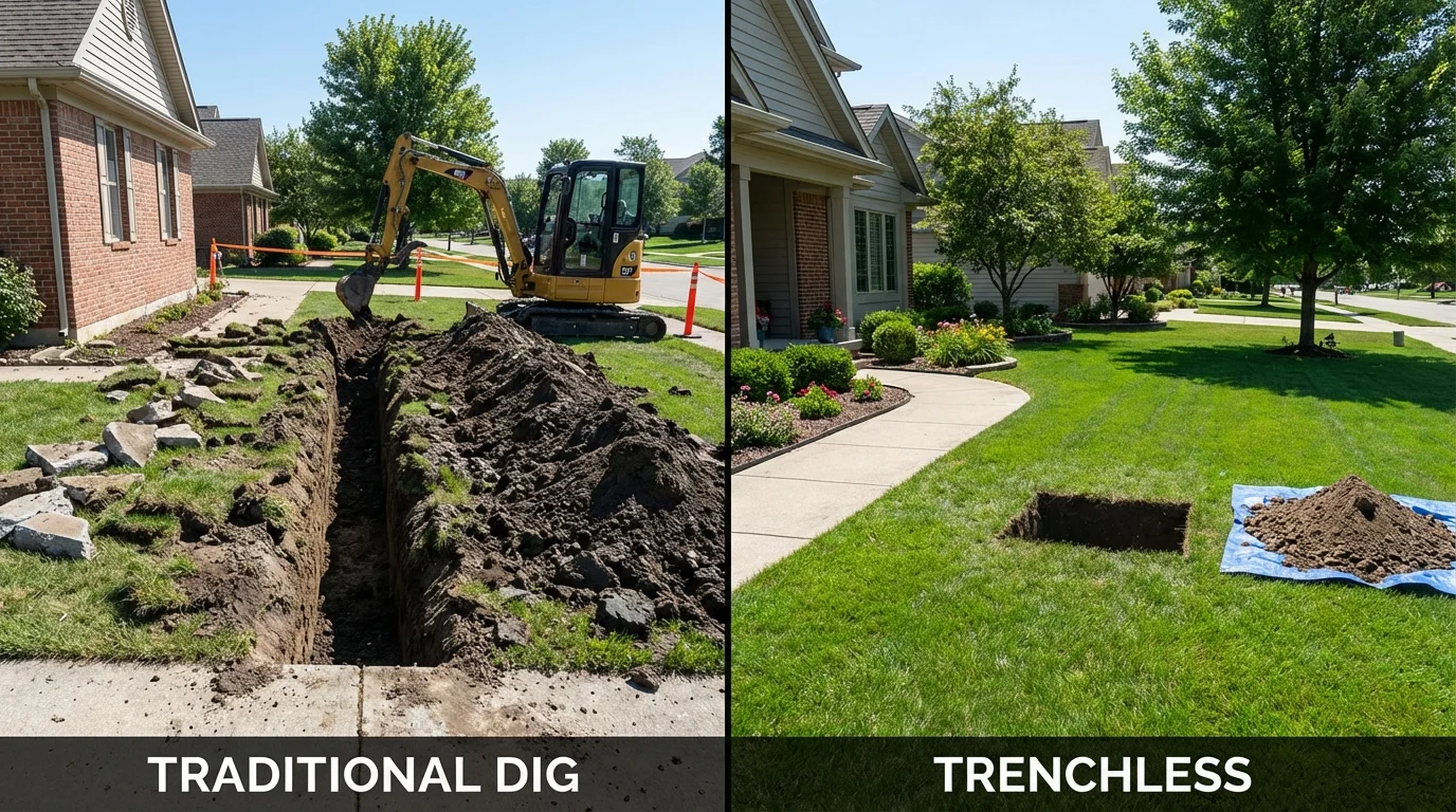 Trenchless sewer repair with minimal yard damage versus traditional excavation in Temperance, MI